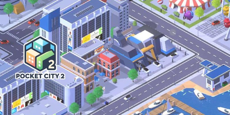 Alt: Hình ảnh thành phố đang phát triển trong Pocket City 2 MOD APK.