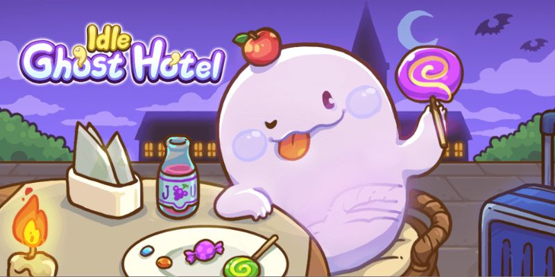 Alt: Hình ảnh người chơi trong Idle Ghost Hotel đang nâng cấp khách sạn ma mà không bị gián đoạn bởi quảng cáo.