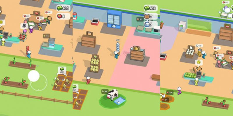 Giao diện trò chơi My Mini Mart với những khách hàng đang chờ được phục vụ.