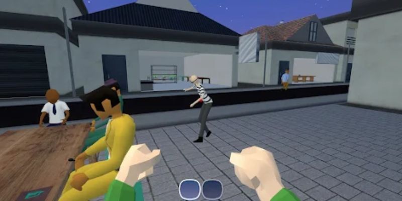 Alt: Hình ảnh trong game Bakso Simulator khi người chơi đang phục vụ khách hàng trong quán ăn.