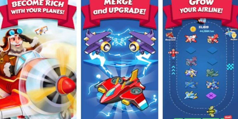 Hình ảnh người chơi đang điều hành đế chế hàng không trong game Merge Planes Empire.