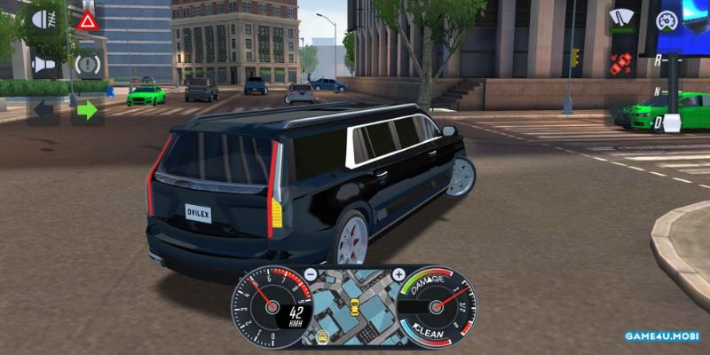 Alt: Hình ảnh xe taxi trong Taxi Sim 2022 Mod APK di chuyển trên con đường rộng lớn.