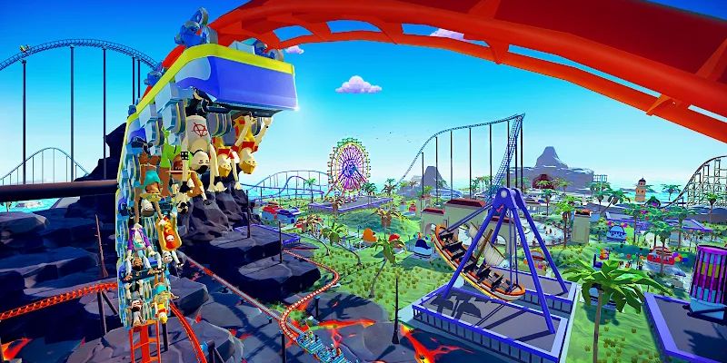 Alt: Hình ảnh người chơi đang nâng cấp và mở rộng công viên trong Real Coaster: Idle Game.