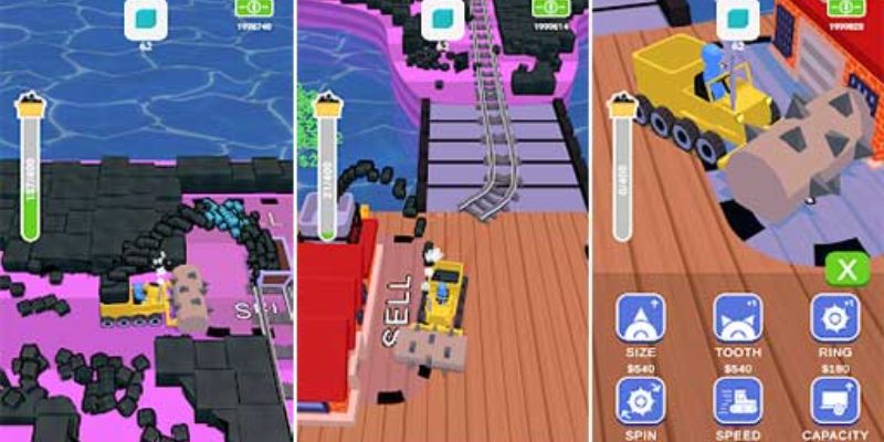 Hình ảnh gameplay trong Stone Miner Mod APK, nơi người chơi khai thác các khoáng sản quý giá.