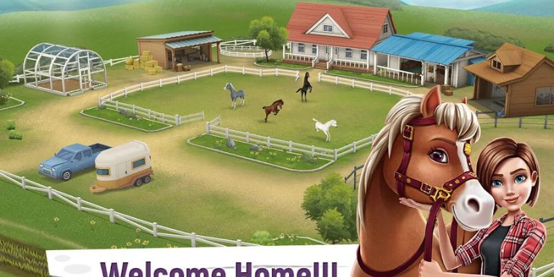 Alt: Hình ảnh ngựa tham gia vào cuộc thi cưỡi ngựa trong My Horse Stories.