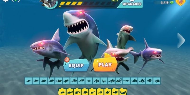 Trải nghiệm các màn chơi kịch tính trong Hungry Shark Heroes với tính năng One Hit và Bất Tử.