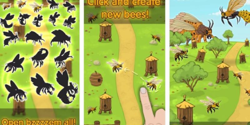 Alt: Hình ảnh một đàn ong tiến hóa mạnh mẽ trong Angry Bee Evolution Mod APK.